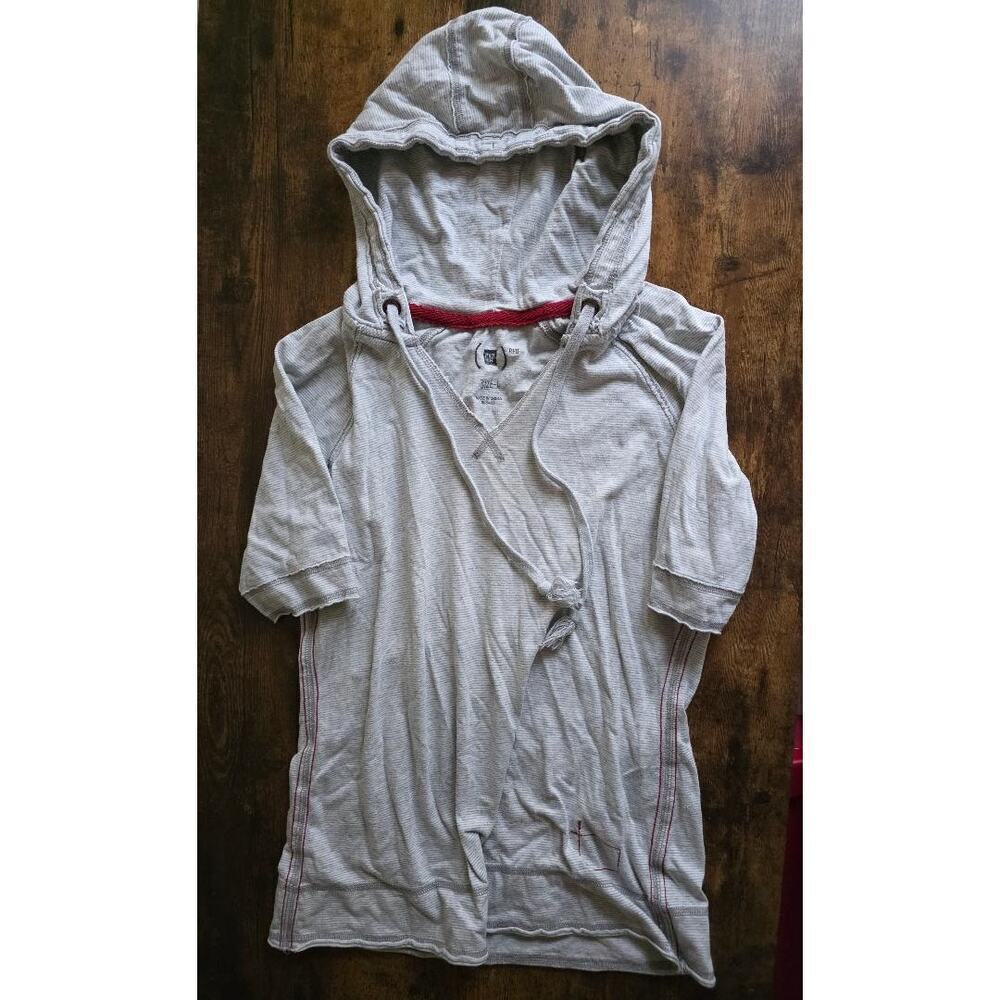 GAP (RED) Lightweight Short Sleeve Hoodie Heather Gray V-Neck Loungewear Size L